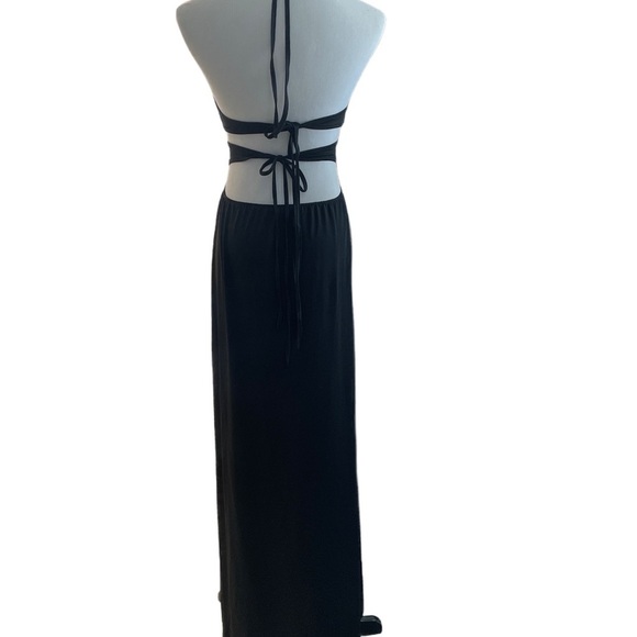 Black Stretch Halter Long Formal Beach to Resort Easy Fit Dress EUC Sz SM - Picture 6 of 13